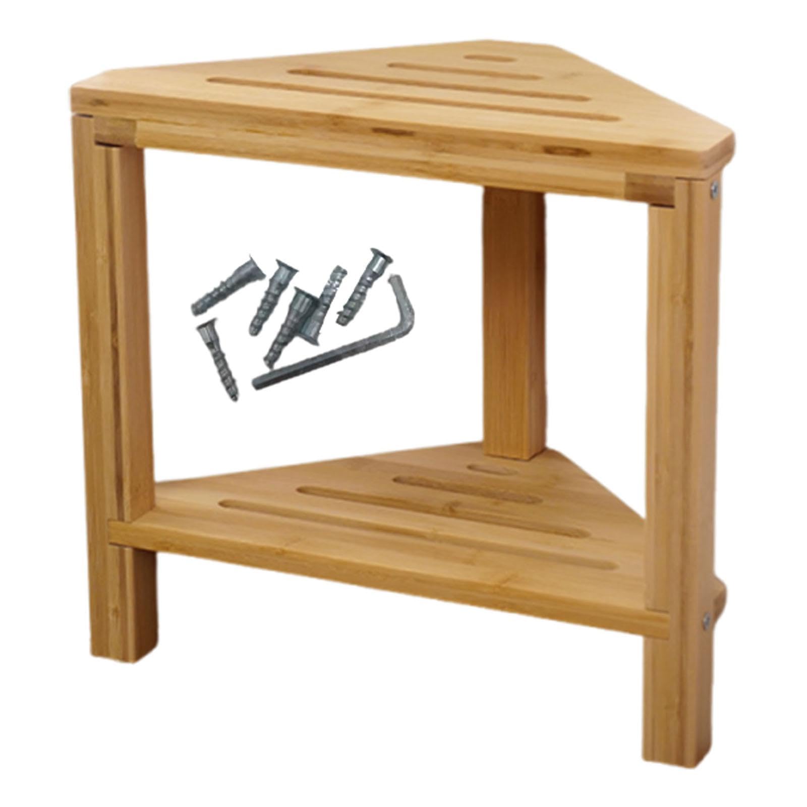 Yajuyi Taburete Esquinero para Ducha Banco Baño Reposapiés Esquinero Estantería Almacenaje Madera Resistente Portátil Fácil Armado Adecuado para Baño, Ángulo Recto, Individual