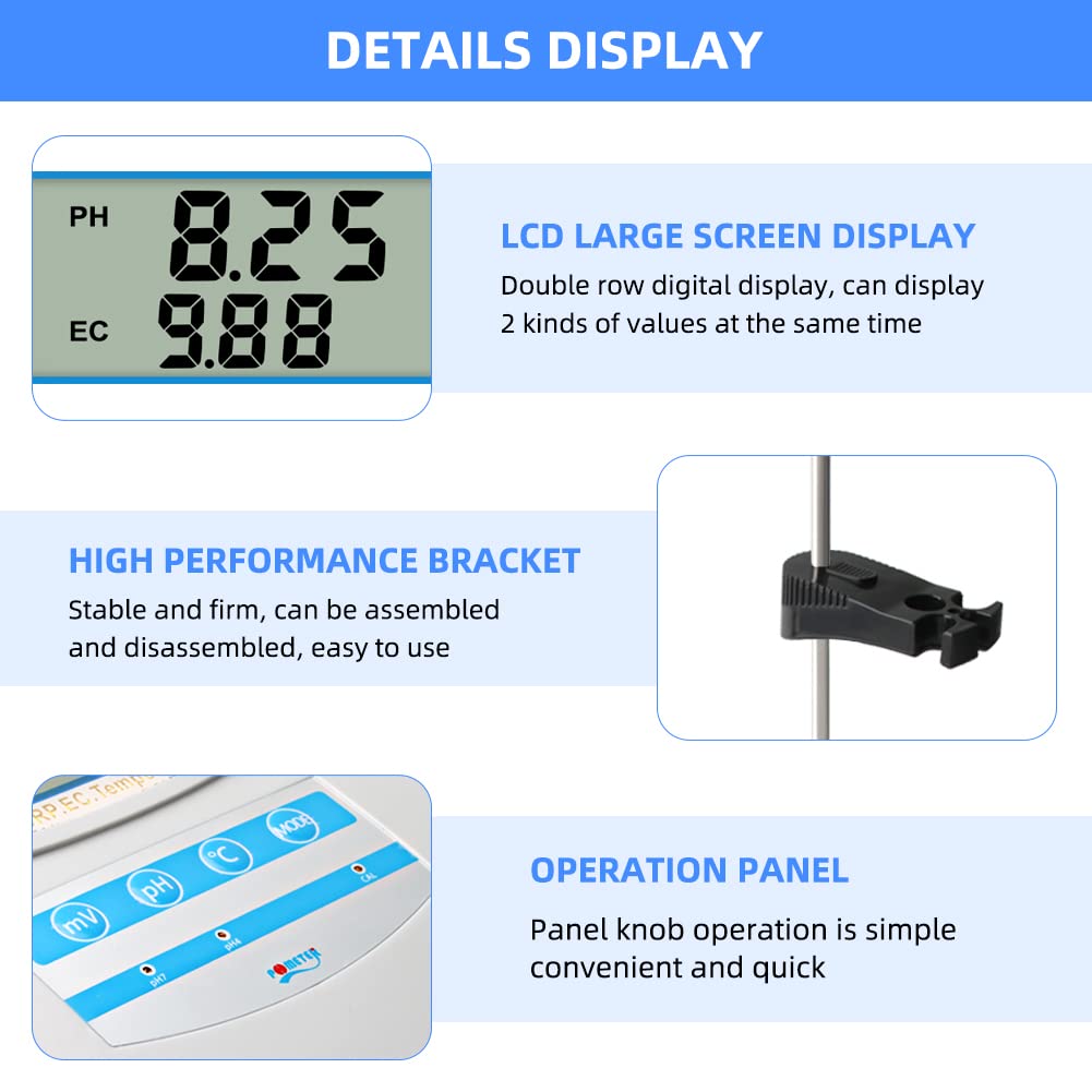 Monitor de Calidad del Agua, probador de Monitor Continuo 6 en 1, medidor de Banco de Temperatura PH ORP TDS EC CF, termómetro de Piscina para Piscina, Acuario, Laboratorio