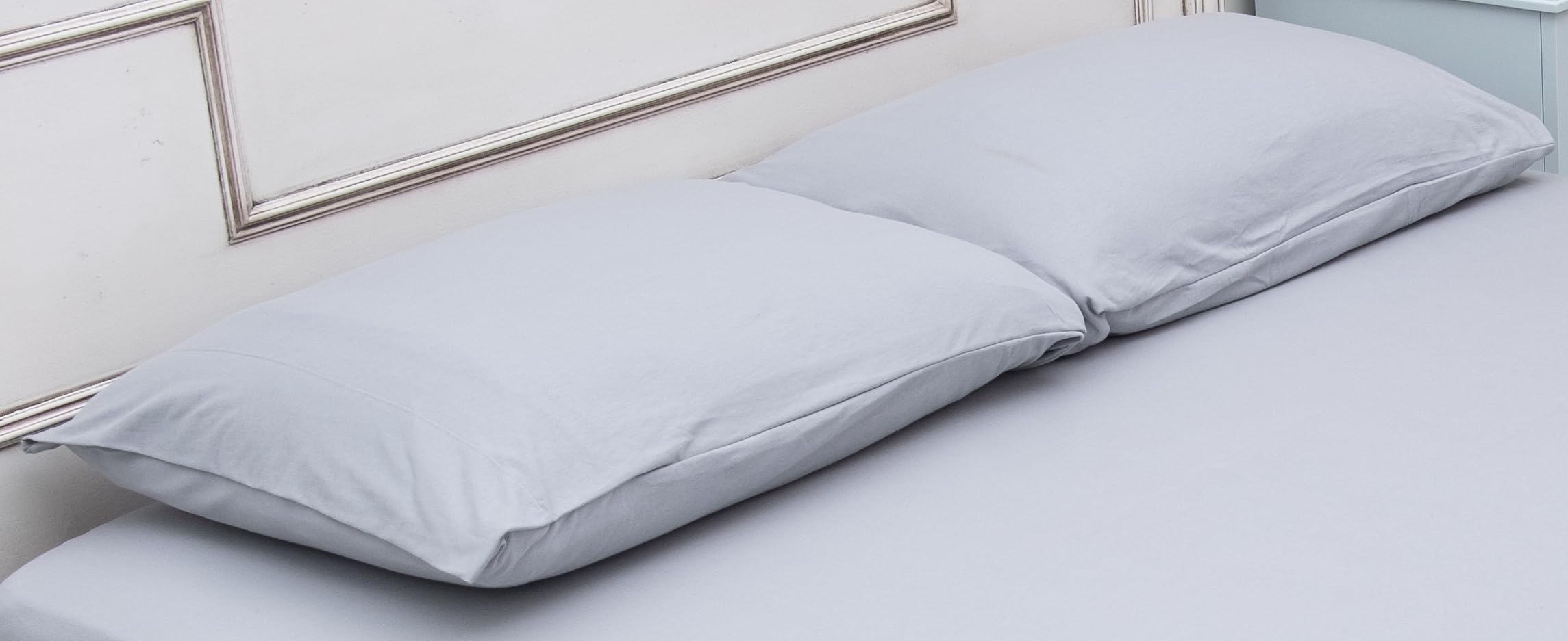 Juego de 2 fundas de almohada 100 % algodón de jersey, extrasuaves, de fácil ajuste, cómodas (tamaño estándar/Queen, 50,8 x 76,2 cm, gris)