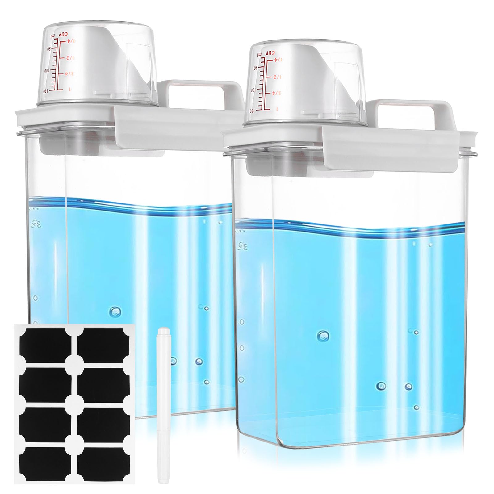 2 Pcs Dosificador Detergente Lavadora, 1800 ml Recipientes para Detergente en Polvo con Vaso Medidor, Dispensador de Detergentes, para Almacenamiento de Arroz Integral