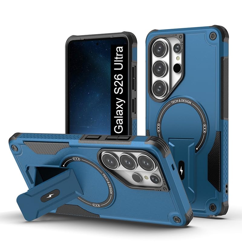 Image of US LITE Back Cover for Samsung Galaxy S26 Ultra with Portable Kickstand | MagSafe Compatible Magnetic Case | Shockproof Military Grade Protection | Extreme Protection Phone Cover - Blue