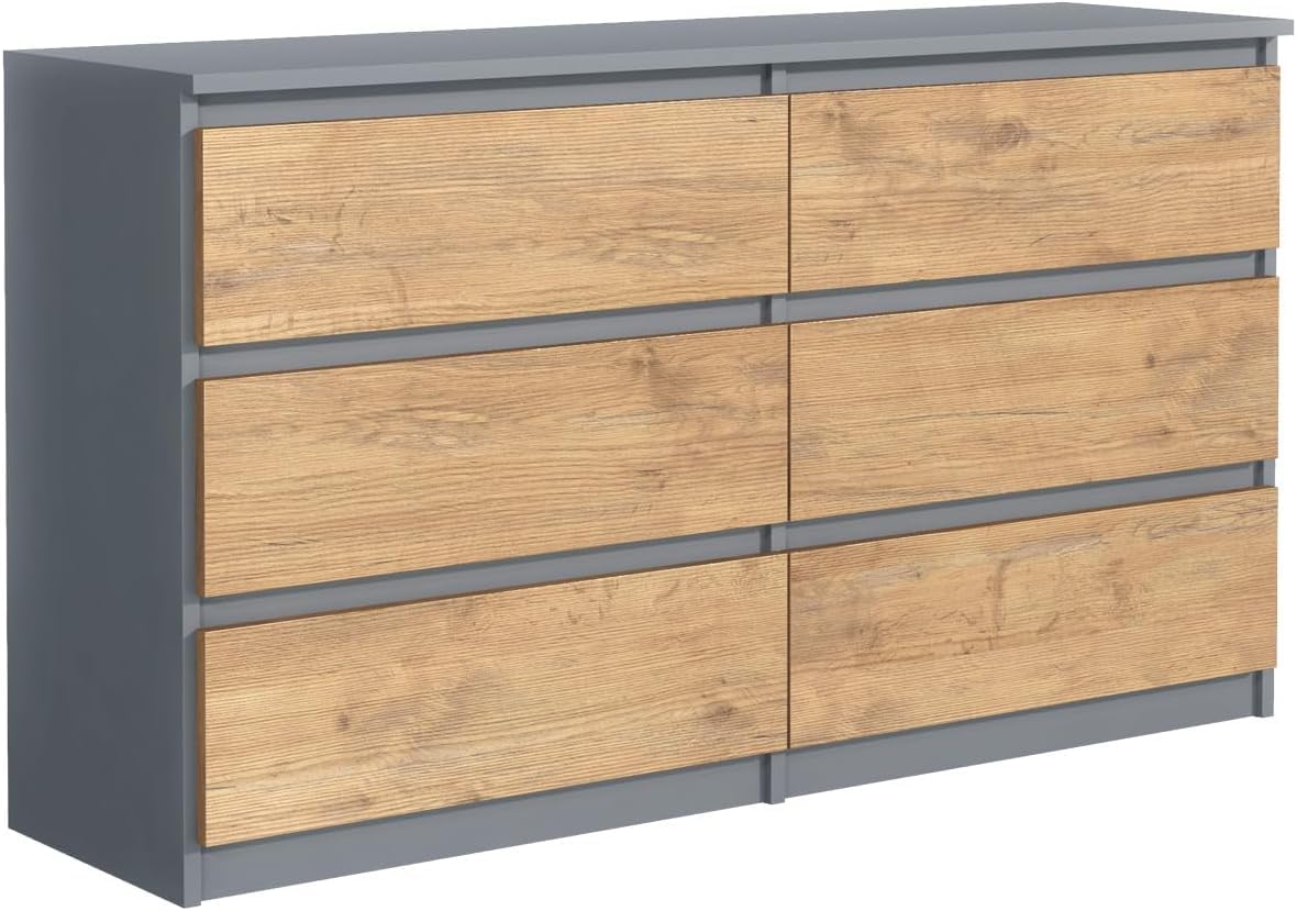 Kommode mit 6 Schubladen 140 cm Ideal für Wohnzimmer, Schlafzimmer, Kinderzimmer, Jugendzimmer und Büro Moderne Elegante Lösung für stilvolle Aufbewahrung (Anthrazit/Lancelot)