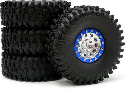 hobbysoul 4pcs RC 1.9 Super Swamper Crawler Tires Tyre Height 120mm & Aluminium 1.9 Beadlock Wheel Rim