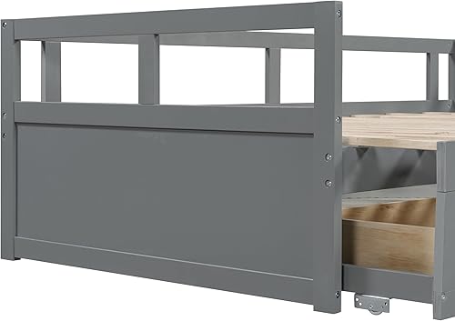 Miniatura 9 de Bellemave Sofá cama doble con nido, sofá cama de madera con cajones, sofá cama extensible con almacenamiento, marco de sofá cama expansible con
