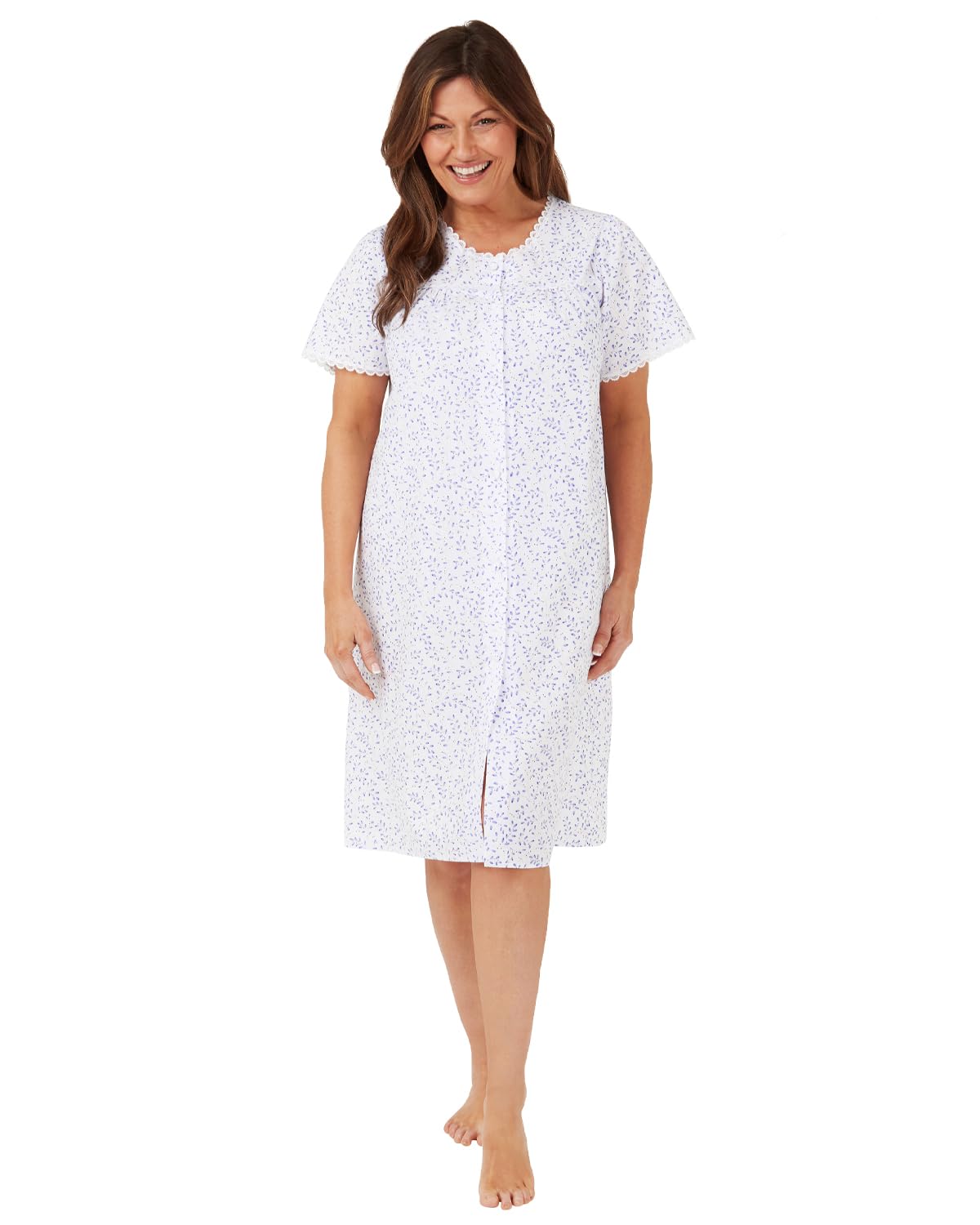 Undercover Ladies Short Sleeve Floral Button Nightie MA40918 Blue 24-26