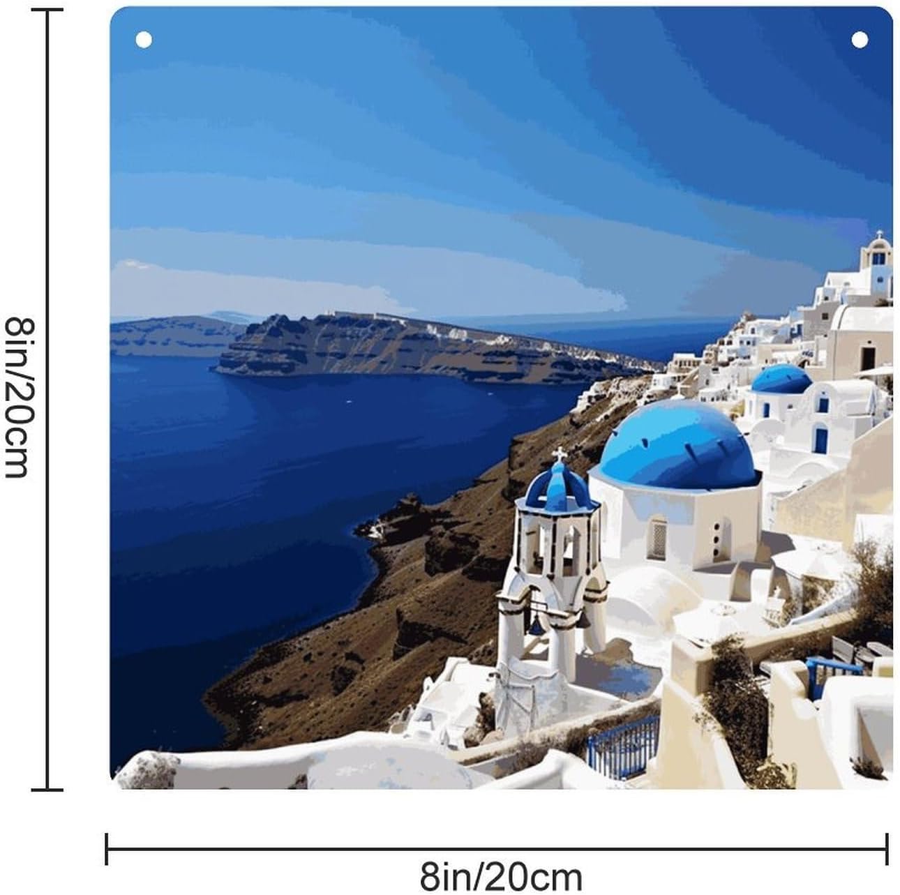 Santorini Greek Island Sea View Square Acrylic Wall Hanging Plaque, 8 Inch Decorative Acrylic Wall Ornament, Multipurpose Hanging Art Accessory for Dining Room Bedroom Living Room Home Wall Decor image 2