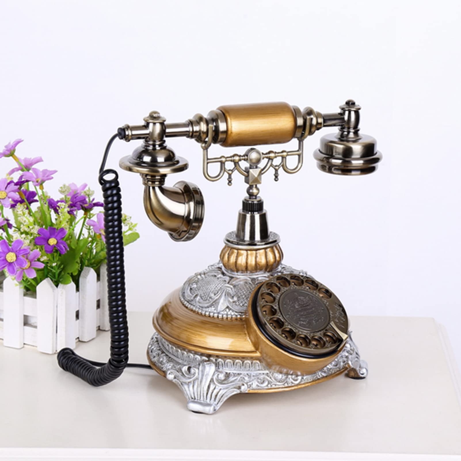 Zabytkowy telefon Telefon europejski Amerykański dom stacjonarny Biuro Antyczny w stylu retro Wodoodporna galwanizacja wysokich temperaturach ，Telefon w stylu vintage(Beige)