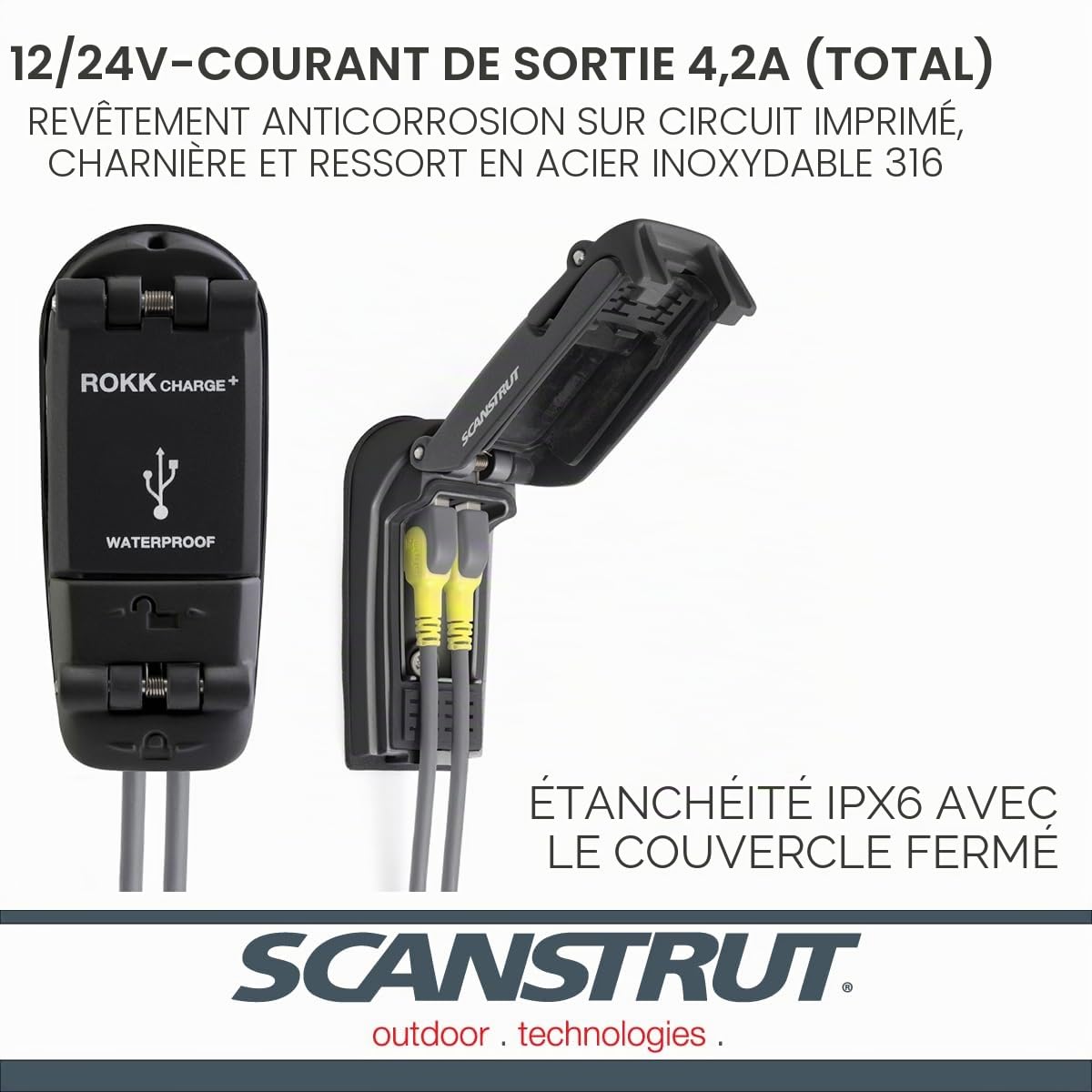 ROKK Scanstrut Charge Plus étanche Prise USB, Noir/Gris, Taille Unique