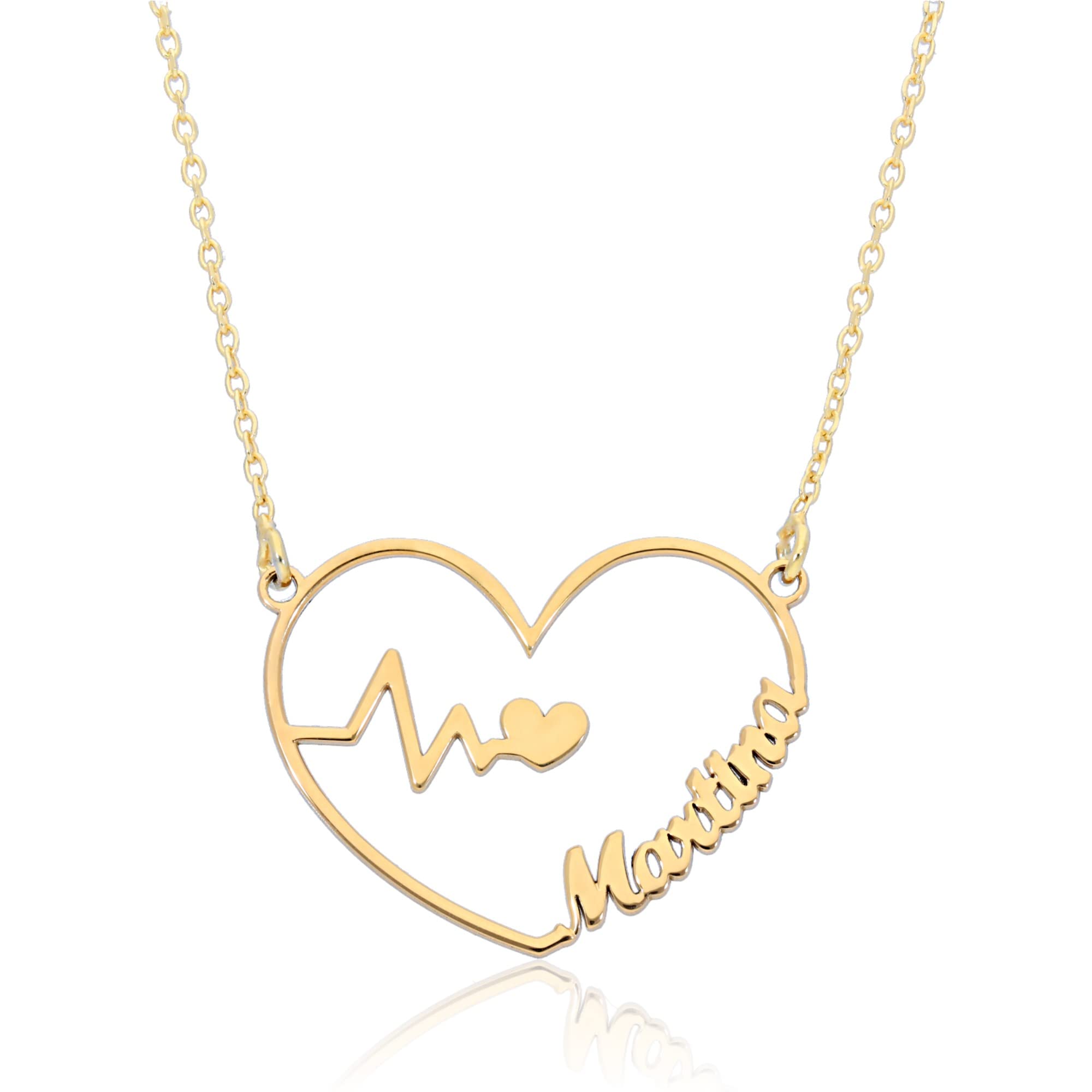 Colgante Corazón Personalizado - Plata de Ley 925/1000 con Baño en Oro 18Kt para Mujer o Niña con Cadena Forzada en 45cm + 3cm de Alargador – Collar Corazón Electro para Enamorados