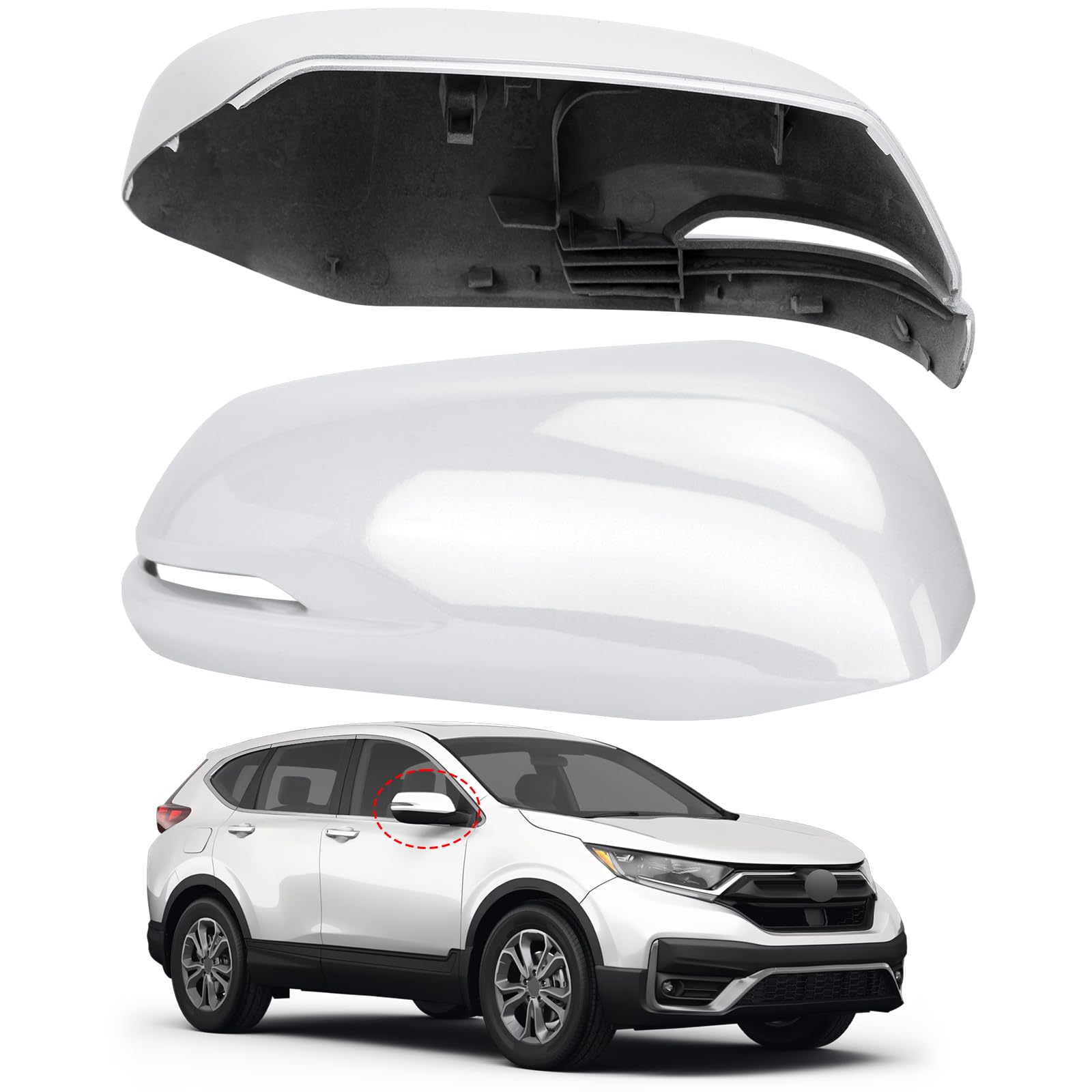 Photo 1 of LOIYLLEN Passenger Side Mirror Cover Replacement for Honda CRV 2017 2018 2019 2020 2021 2022 - Right Side Mirror Covers, Rear View Mirrors Cap Accessories With Lamp, Pearl White
