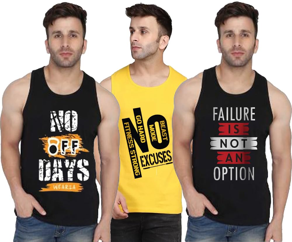 Men's Sleeveless Gym Tank Top | Dryfit Round Neck Printed Sando/Baniyan for Workout and Casual Wear | Muscle Vest for Gym, Beach & Casual Tshirt Men Ganji | Multicolor_Pack of 3-image-27