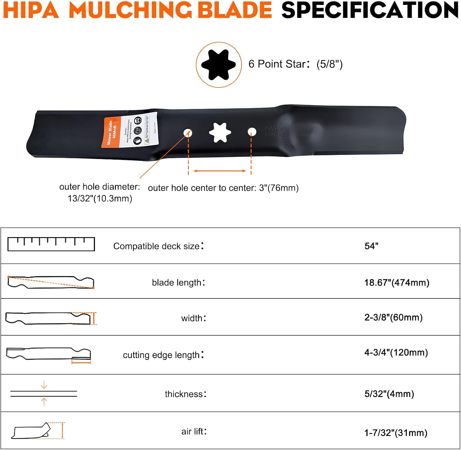 Hipa 3-Pack 942-05056 High Lift Mower Blades 6-Point Star Set for Cub Cadet ZT1 54 inch Cutting Deck Lawn Mower Models Ultima ZT2-54 XT1-54 XT2-54 RZT54 RZT L54 S54 Zero Turn Blades 942-05056-X