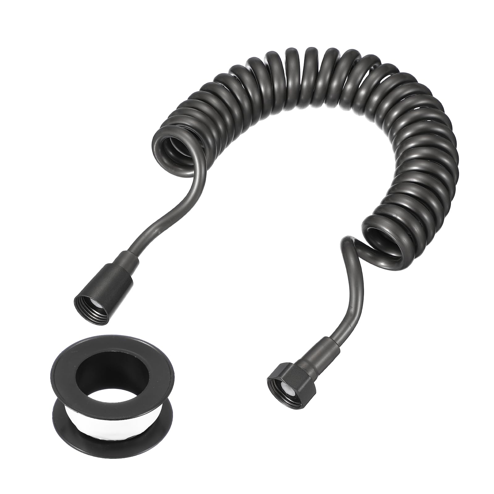 uxcell Bidet Shower Hose, Telescopic Spring Tube Hose with Plumbers Tape, Flexible Shower Tube for Toilet Bidet Sprayer Bathroom Faucet Handheld Shower Pet Washing, 118"(Dark Gray)