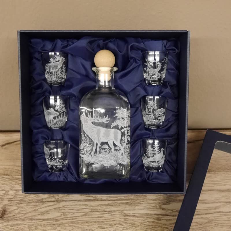 GTK - Geweihe & Trophäen KRUMHOLZ - Lot de 7 verres à liqueur avec carafe - Décoration de chasse - Dans un carton cadeau