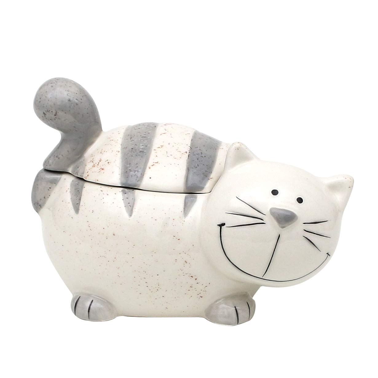 Dekohelden24 Ceramic tin with lid, cat, Dimensions Approx. 12 x 11 x 13 cm, Gray, Dose