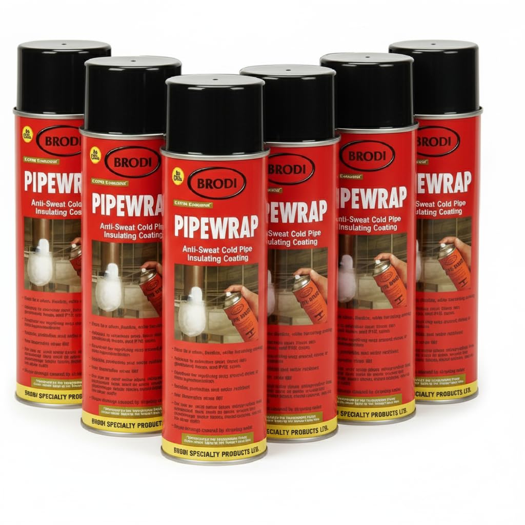 PipeWrap Pipe Insulation Spray Foam for Hard-to-Reach Areas, Fittings & Valves, Anti-Sweat Pipe Coating Spray, Stops Condensation Buildup & Prevents Dripping (Pack of 6)