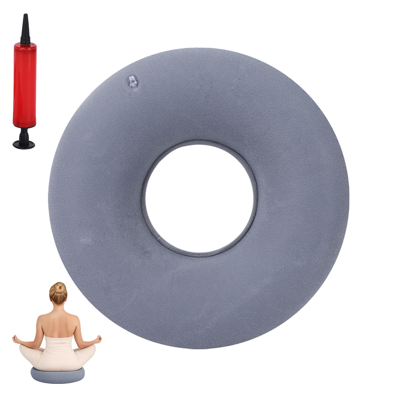 Anillo de asiento ortopédico | Cojín para hemorroides para aliviar la presión | Cojín inflable para coxis para oficina y silla de ruedas | Incluye bomba de aire | Cojín de donut de 34 cm