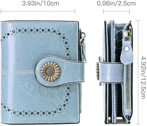 Miniatura 3 de SENDEFN - Billetera pequeña de piel auténtica para mujer, diseño plegable con ventana para tarjeta de identificación