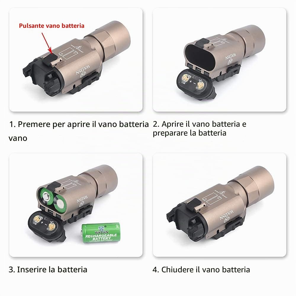 X300 Ultra Luce Torcia 600 lumen,Tattico Torcia 2 Modalità Costante e Momentanea per Torch Rail e MIL-STD-1913 Picatinny Rail (Nero)