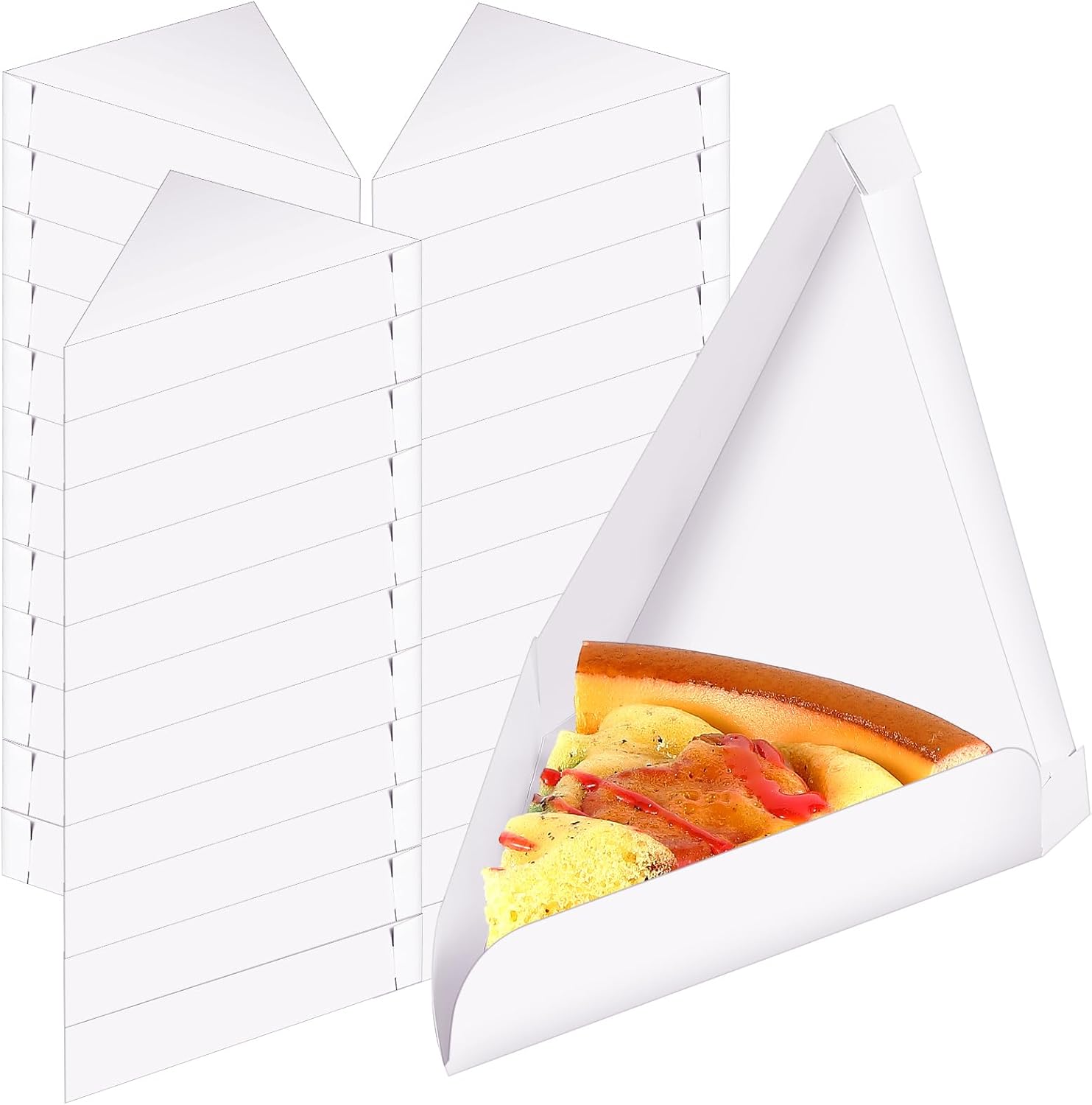 Tioncy 100 Pcs Triangle Pizza Box Disposable Mini Pizza Slice Box 9.65 x 7.28 x 1.77 Inch Paperboard Pizza Slice Clamshell Food Container for Christmas Birthday Wedding Party Supplies(White)