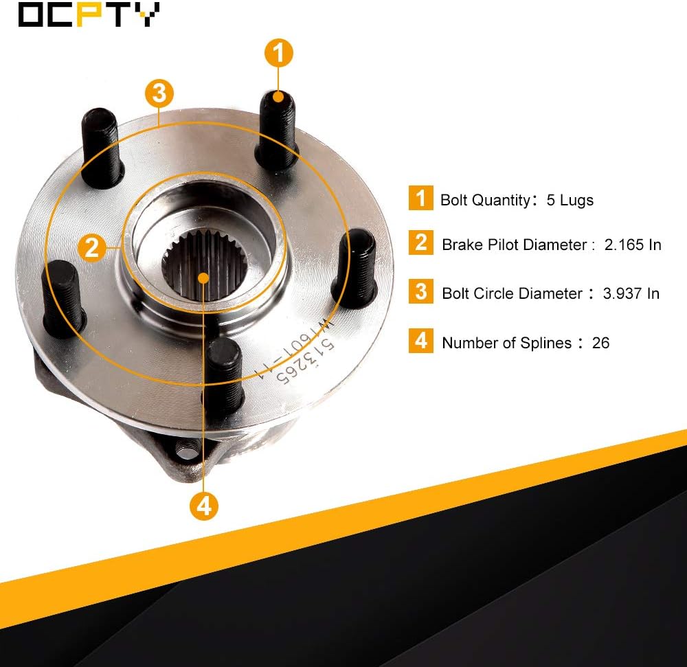 OCPTY New Wheel Hub Bearings Front 5 LUGS W/ABS Replacement fit for Toyota Prius 2004 2005 2006 2007 2008 2009 Compatible with OE: 513265 (Pack of 1)