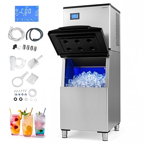 Commercial Ice Maker 450 lbs/24H, Freestanding Stainless Steel Ice Machine