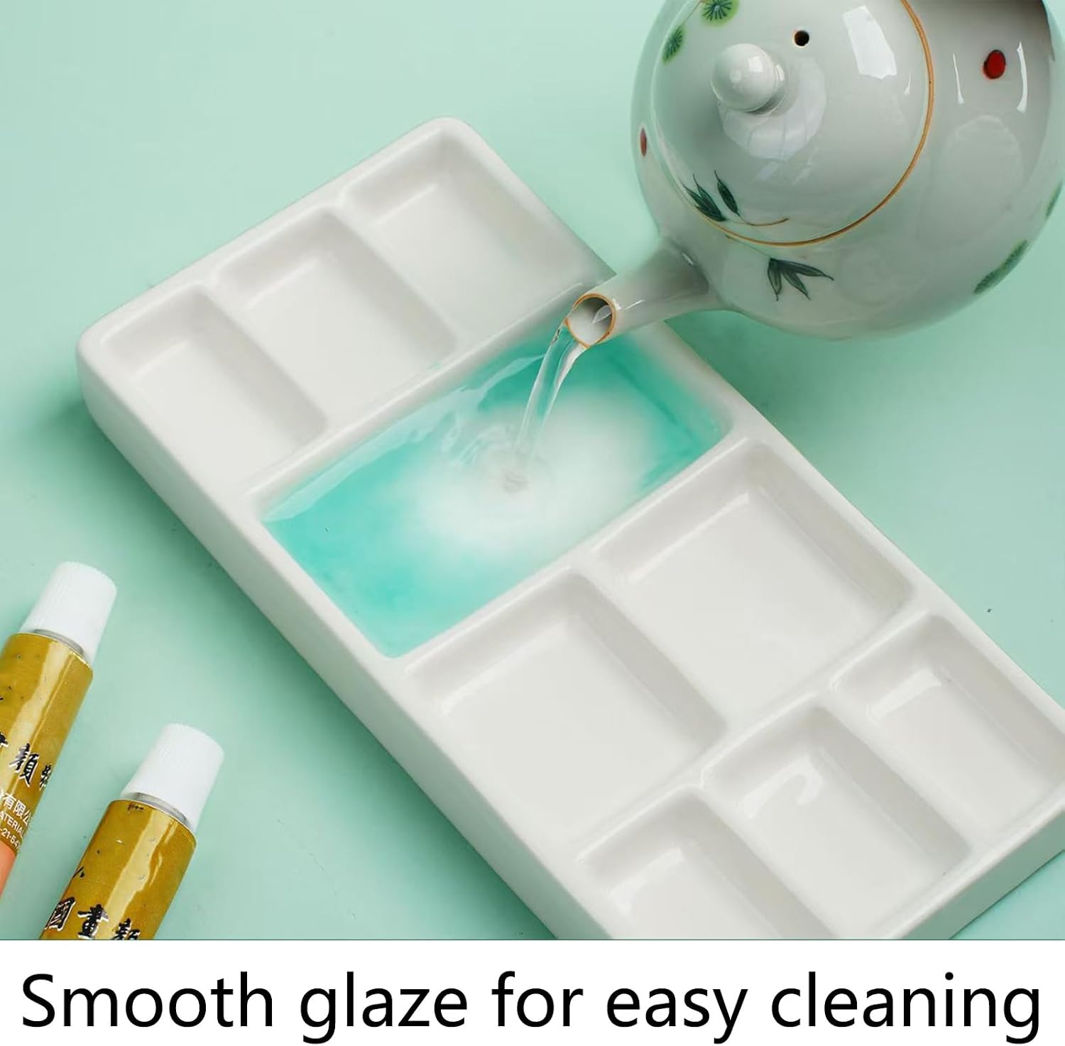 9 Wells Palette Ceramic Paint Mixing Tray Portable Mixing for Acrylics Oil Watercolor Painting Tool