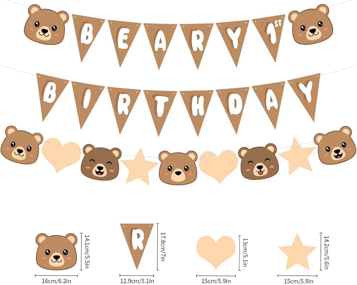 Beary First Birthday Decorations Banner,Bear Happy 1st Birthday Banner Garland for Boys Girls My Beary 1st Bear First Party Decorations Supplies Decor,Neutral Bear Theme Party,Baby Shower