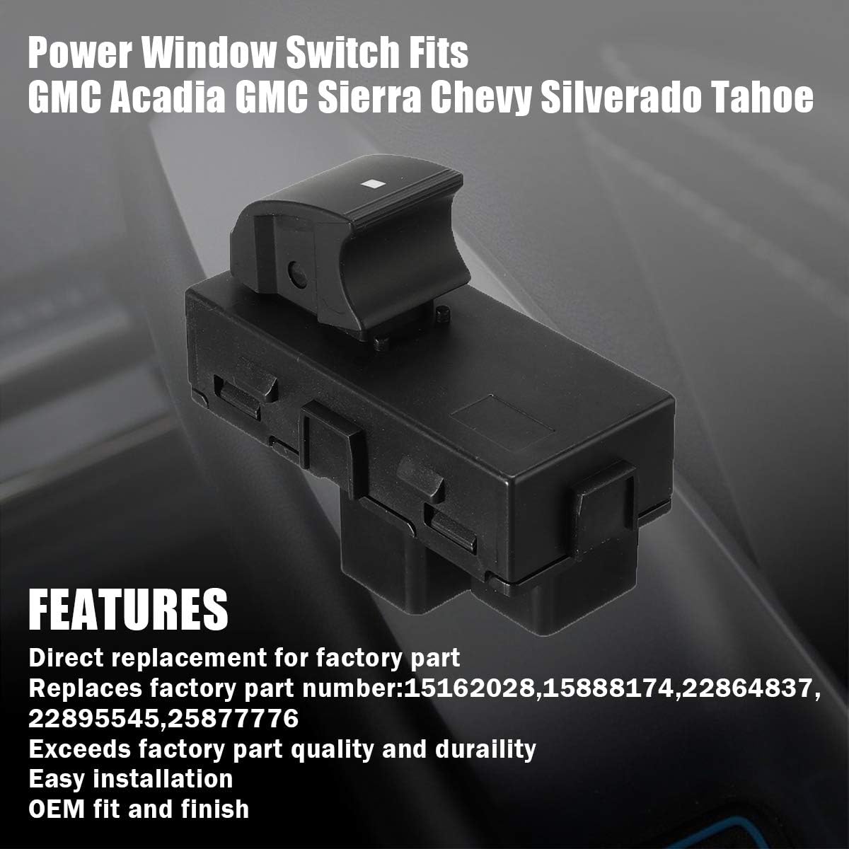 SpeeVech Power Window Switch Passenger Front Right, Rear Left or Right Window Buttons | Fits GMC Acadia GMC Sierra Chevy Silverado Tahoe & More Year Model 2006-2015 Replace 22895545 901-149 15888174