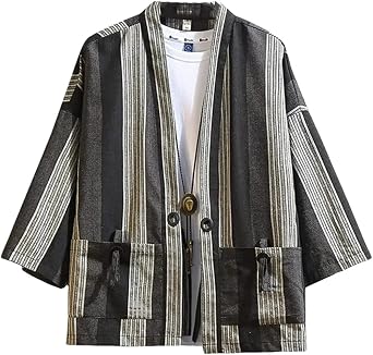 Japanese Men Cotton Plaid Cardigan Japan Outterwear Hanten Coat Male Kimono Clothes