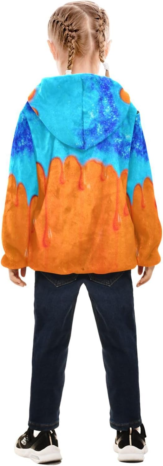 Blue and Orange Drip Jackets For Toddler Plush Lined Baby Coat