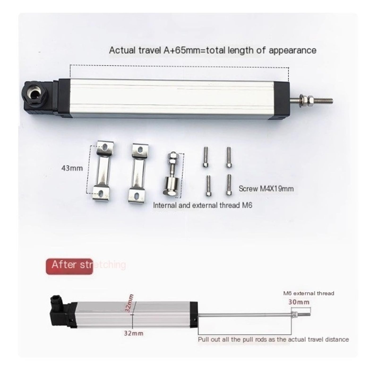 Máquina de moldeo por inyección, regla electrónica, sensor de desplazamiento lineal, potenciómetro lineal, tipo barra de acoplamiento (400 mm)