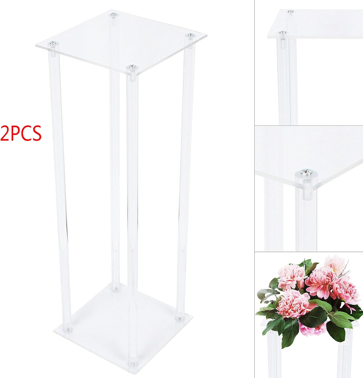 2pcs Acrylic Wedding Flower Stand, 23.62" Centerpiece Wedding Decoration, Geometric Tall Flower Vases Flower Stand for Centerpieces Bulk, Birthday Party, Home Decor