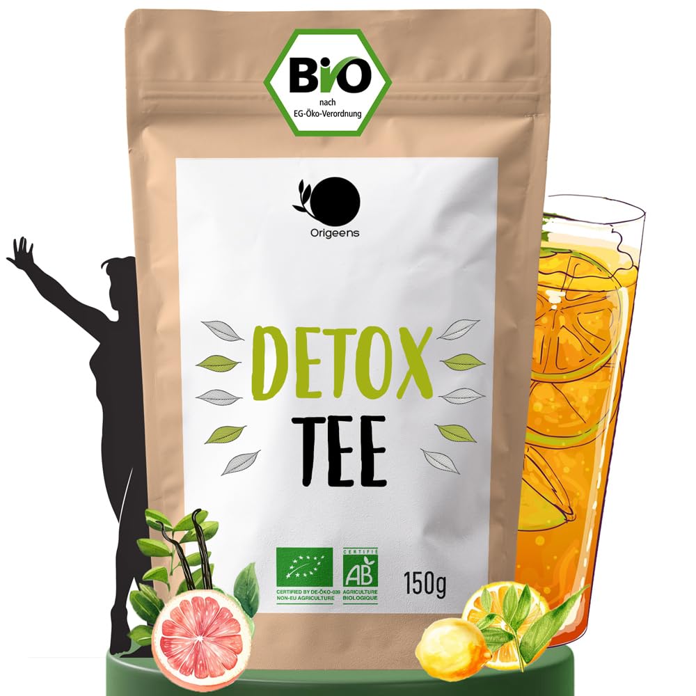 BIO DETOX TEE 150g, 60 Tassen - Leichtigkeit im Alltag - In Deutschland zertifiziert und verpackt - Bio Loser Tee mit Grünem Tee, Mate Tee, Zitronengras, Brennnessel, Ingwer und Zitrone