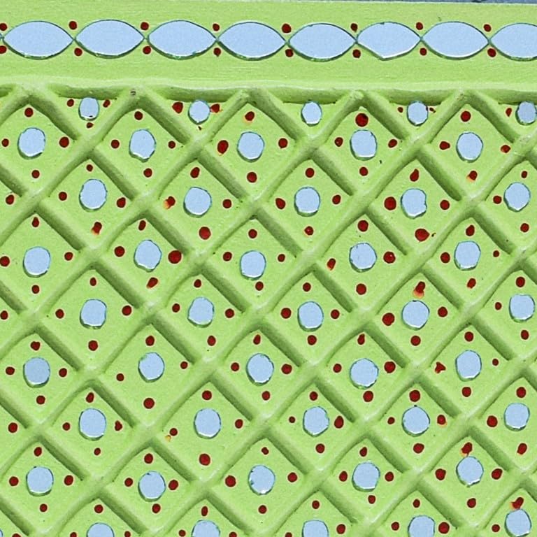 Image of Ethnics of Kutch Traditional Kutch Handicraft Mud-Mirrorwork Lippan Kam Wall Art (Water and Break Resistant) - Square (12 inch x 12 inch) - (Green LKT-0285)