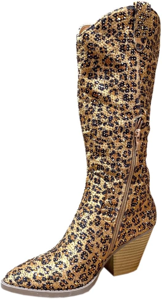 ABSOLEX Women Western Cowgirl Cowboy Pointed Toe Rhinestone Knee High Boots - 第 9/64 張圖片