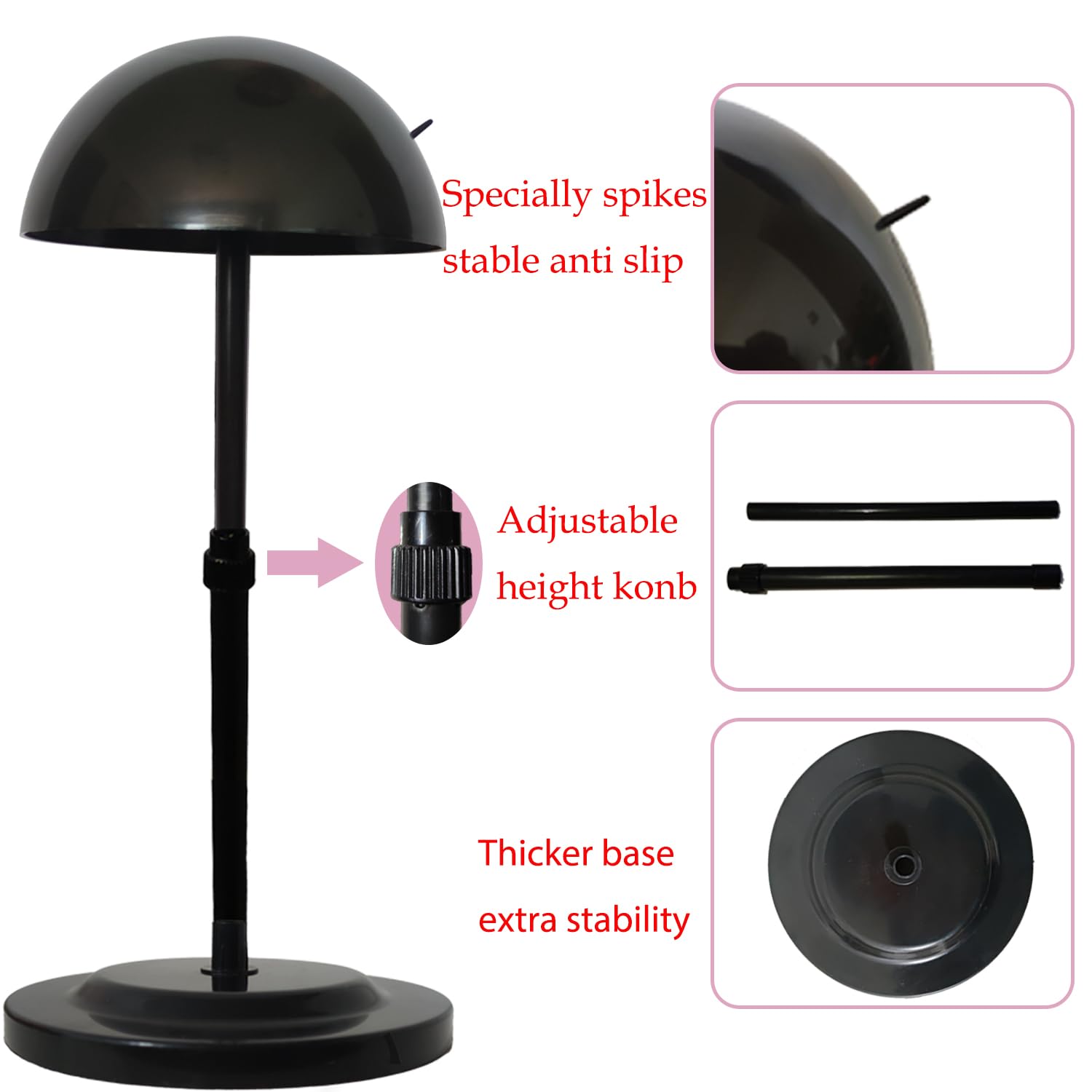 Perückenständer, 2 Stück, schwarz, höhenverstellbar, Kunststoff, tragbarer Perückenhalter, rutschfest, robust, für mehrere Perücken und Hüte, Styling-Trocknungsdisplay