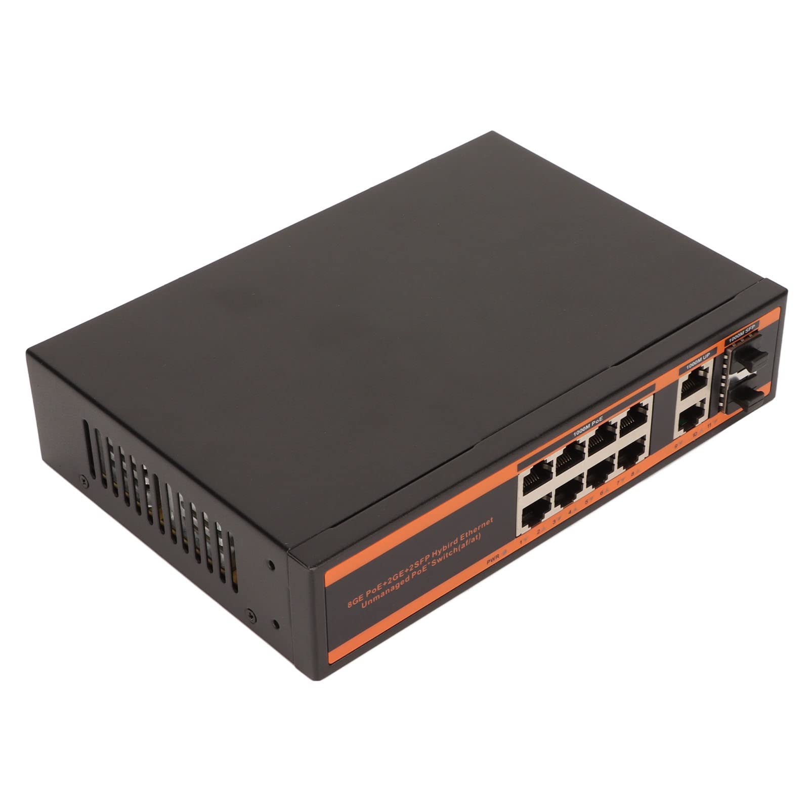 Yunseity Commutateur PoE 10 Ports, 8 Ports Gigabit PoE+, 1 Port Gigabit Uplink et 1 Port SFP, 150 W IEEE802.3af/at, Silencieux sans Ventilateur, commutateur réseau en métal, Non géré, Plug and Play