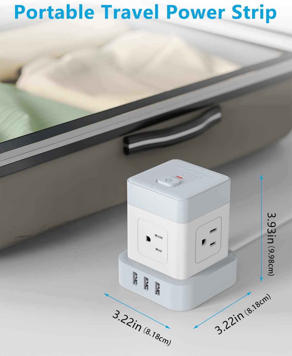 Baykul Power Strip with USB, 4 Outlet 3 USB Ports (3 USB-A) Power Strip Cube, 10 ft Extension Cord, Flat Plug Surge Protector, Kitchen, Home, Office, Travel, White