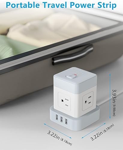 Miniatura 4 de Regleta de alimentación con USB baykul Flat Plug Extension Cord Cube con 4 tomacorrientes, 3 puertos USB, cable de alimentación de 5 pies, protector