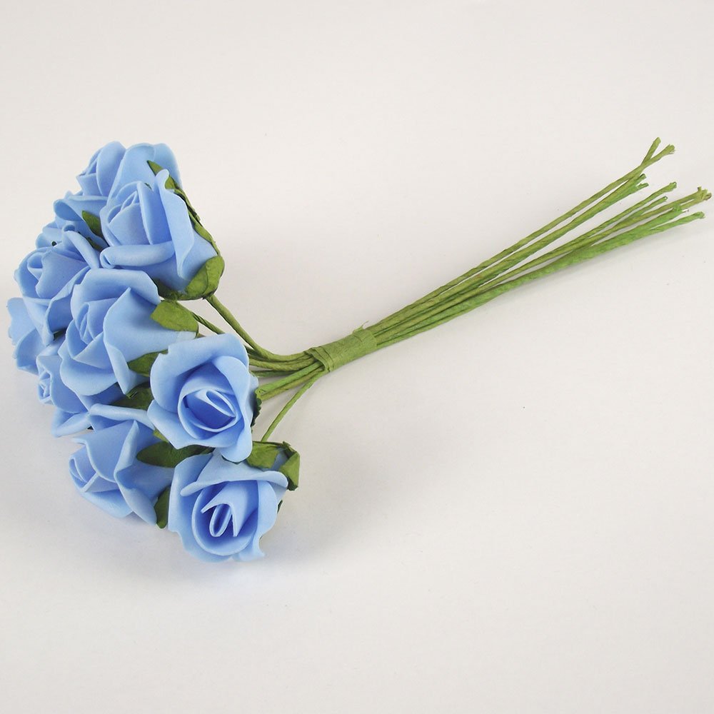Meena Supplies Bunch of 10 Foam Rose Buds (Blue) - Artificial Flowers
