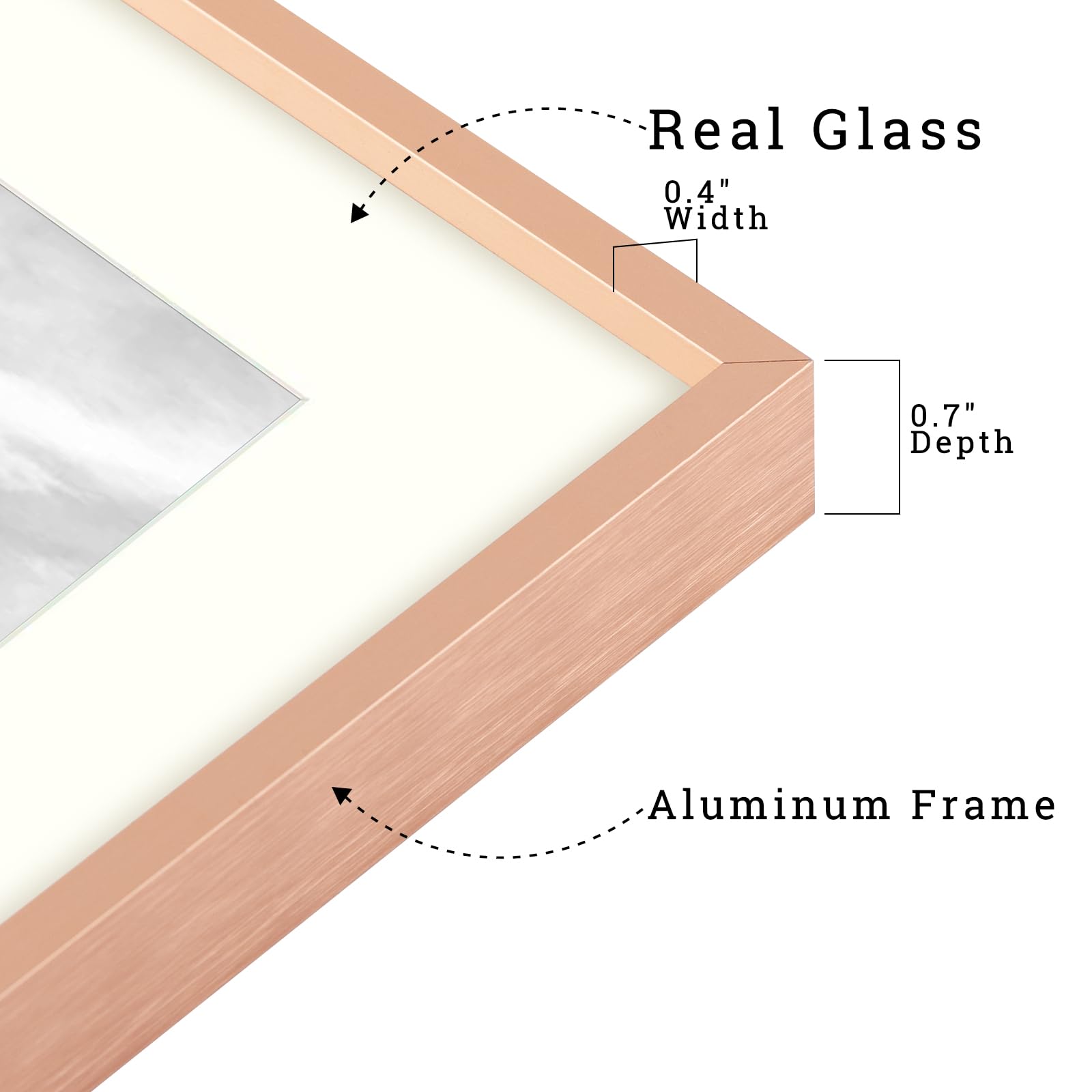 Frametory, 11x14 Picture Frame Display 8x10 or 11x14 Without Mat for Wall Mounting Aluminum Photo Frame (Rose Gold, Pack of 1) - Image 4