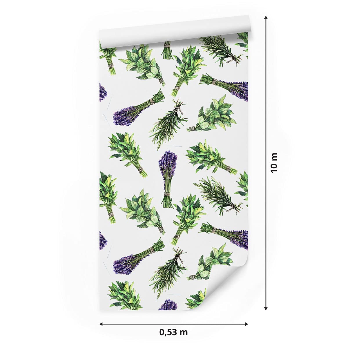 Muralo Tapeta 10 m, rolka flizeliny, kwiaty, lawendy, liście, natura, rośliny, łodygi, tapeta z włókniny, 1000 x 53 cm, tapeta ścienna, do salonu, sypialni, nowoczesna dekoracja ścienna