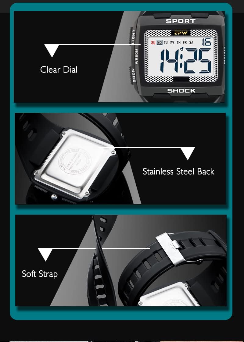 Gosasa Men's Multifunction Digital Watches Outdoor Sport Wristwatch Date Alarm Waterproof Casual Watch for Male Stopwatch Week Display