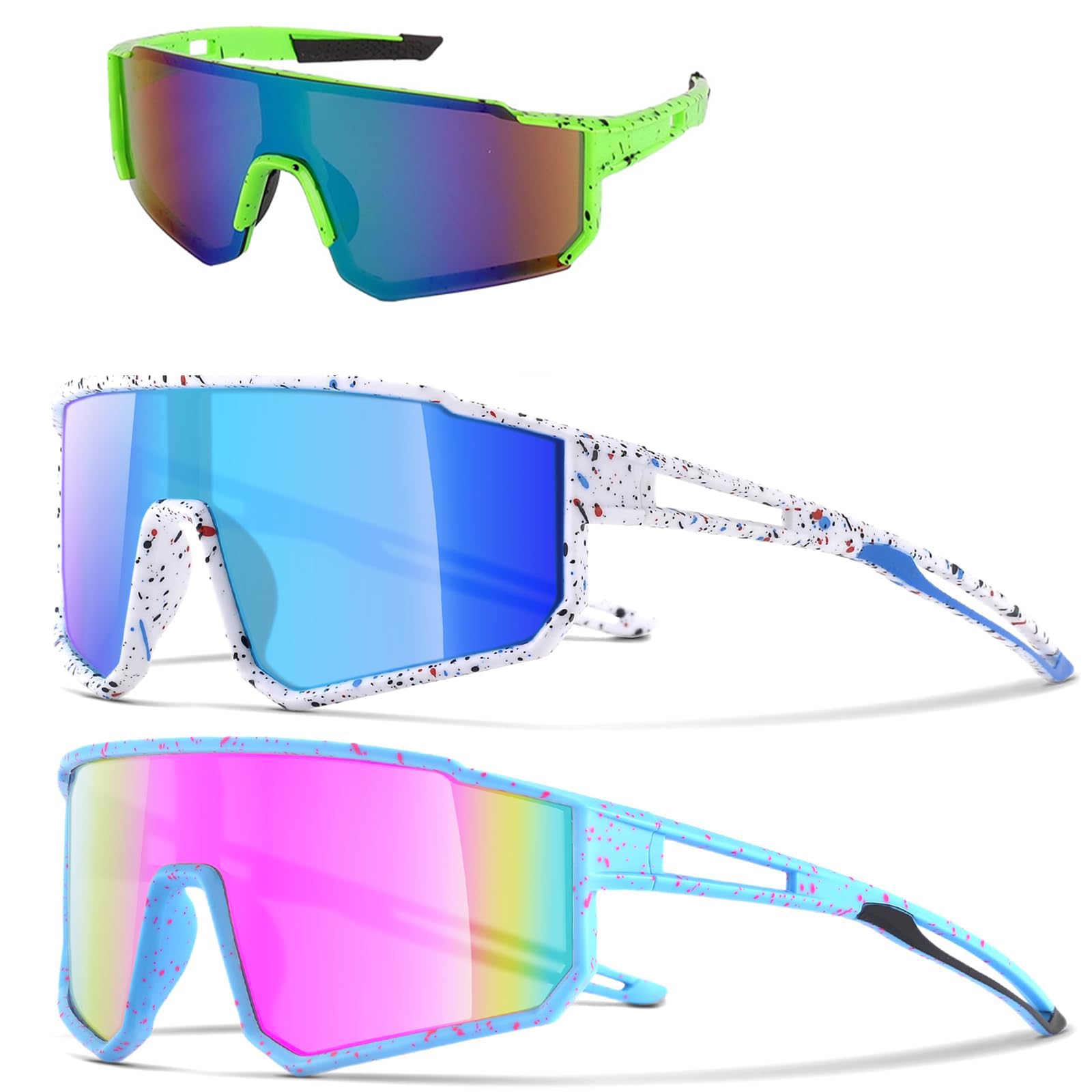 3Pc/2Pc Kids Sunglasses Boys,6-14 Boys Girls, UV400 Protection Childrens Goggles Youth Sports Sunglasses for Baseball,Childrens Sunglasses (3Ps)