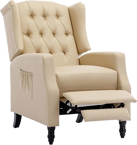 Suheww Silla reclinable moderna, silla reclinable tapizada con respaldo de ala, sofá individual copetudo, sillones reclinables para sala de estar,