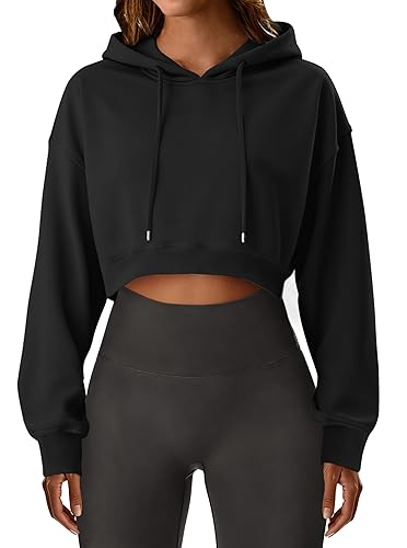 Remidoo Cropped Hoodie Women Long Sleeve Crop Top Casual Drawstring