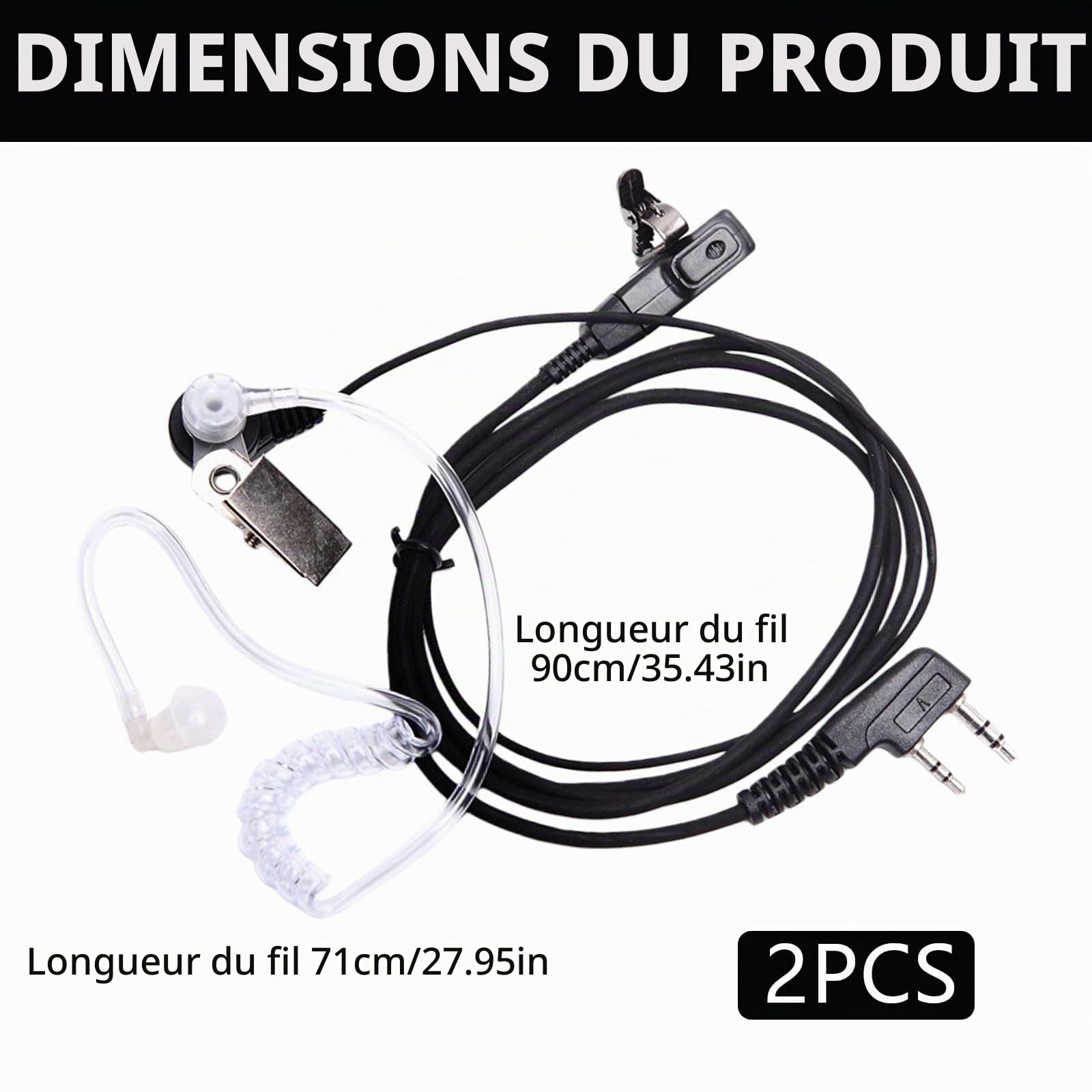 GVSS 2 Pièces Universel Oreillette Talkie Walkie 2 Broches Câble 150cm, Casque Écouteur Compatible avec Kenwood Baofeng UV5R 888S RT24 RT27 Hesenate HT999,pour Radio Bidirectionnelle