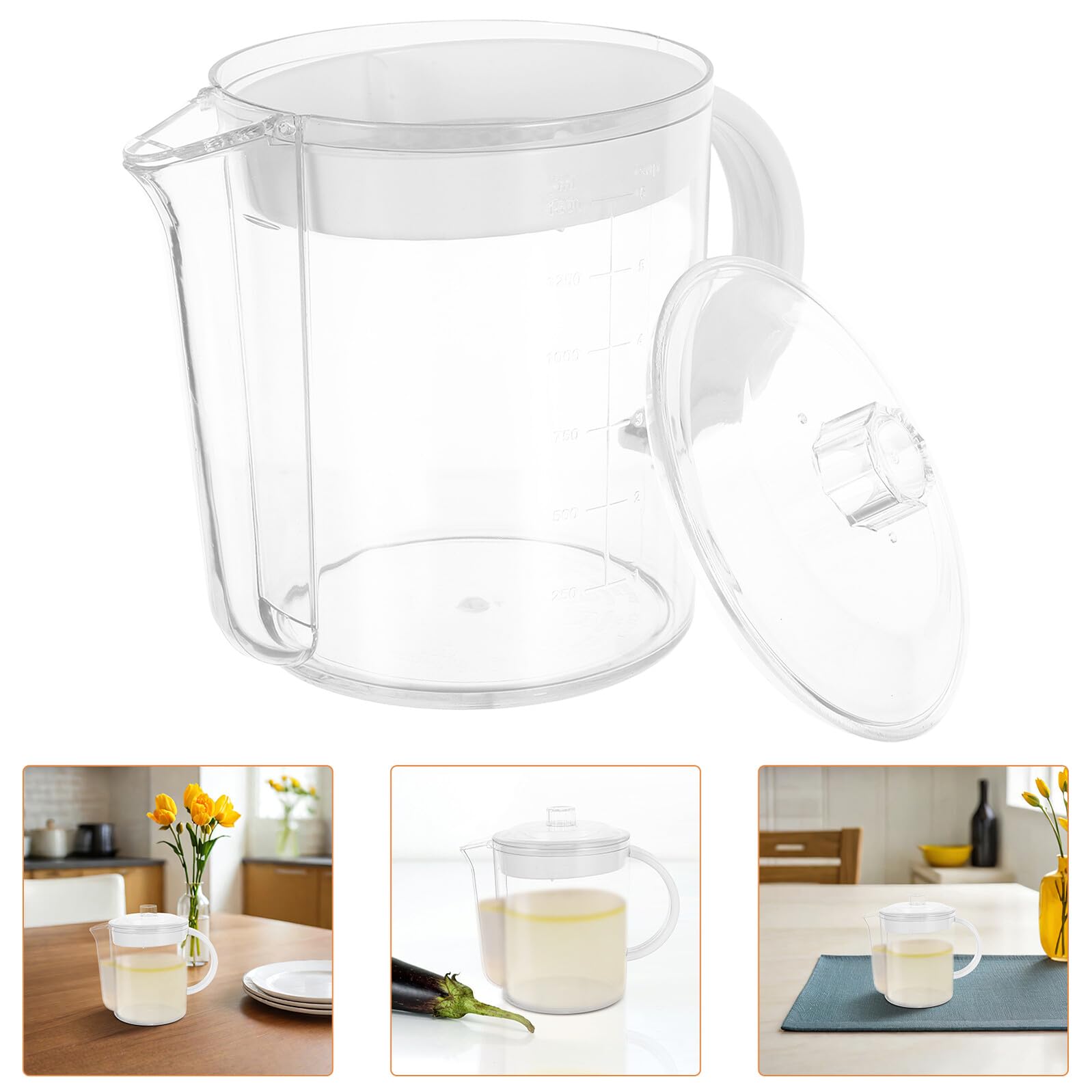 Fettabscheider Messbecher 1500 Ml mit Siebfilter Mikrowellengeeignet Weiß Küchenfettfänger für Haushalt und Restaurant