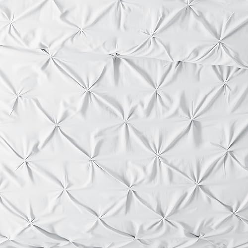Miniatura 8 de Merit Linens Juego de funda de edredón de 3 piezas suave, ligero y transpirable con patrón y pliegues, color blanco, tamaño Queen, cierre de